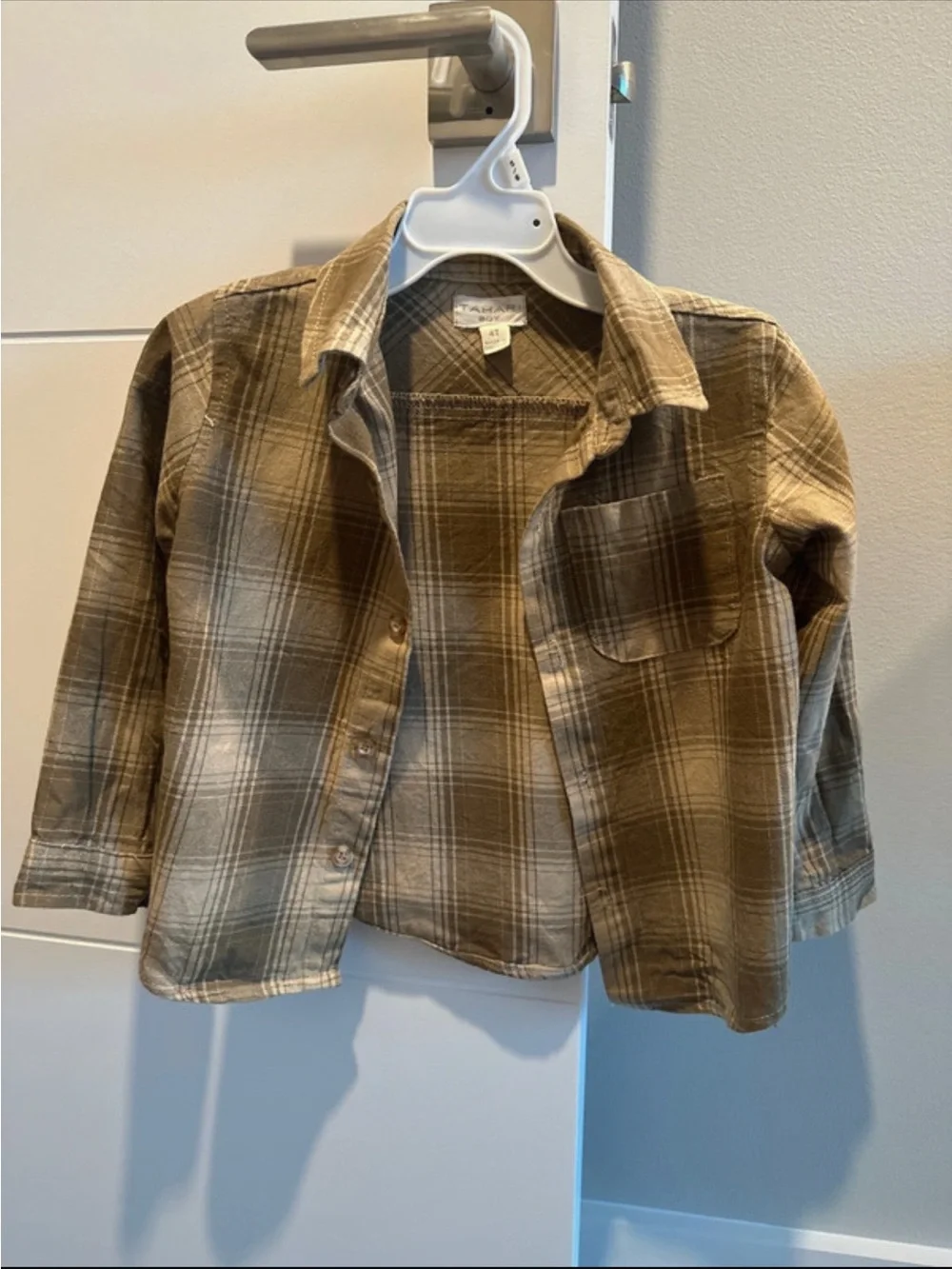 Tahari Boys' Tan and Brown Plaid Button-Down Shirt